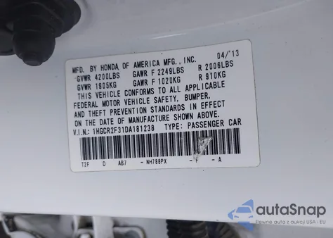 2013 Honda Accord Lx z USA, uszkodzony, nr VIN 1HGCR2F31DA181238